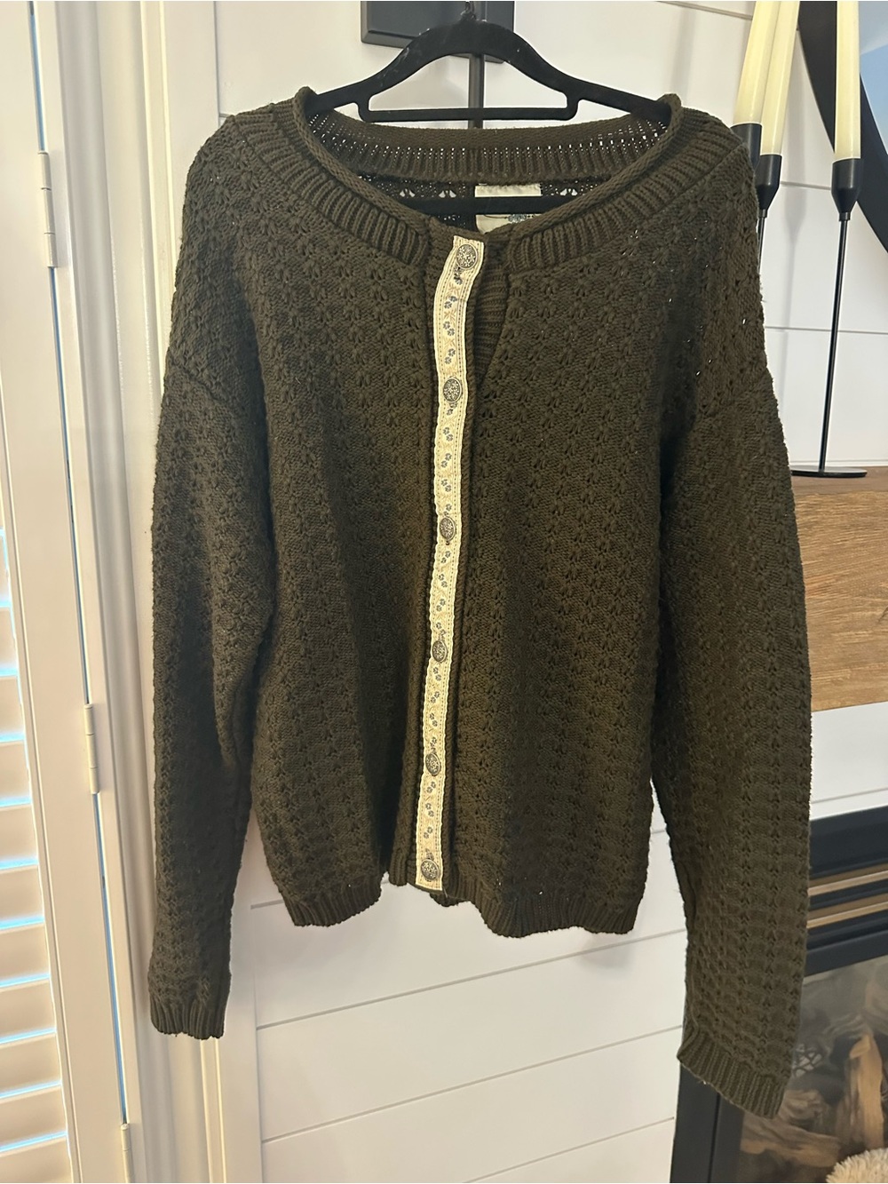 Vintage Button-Front Olive Knit Women's Cardigan